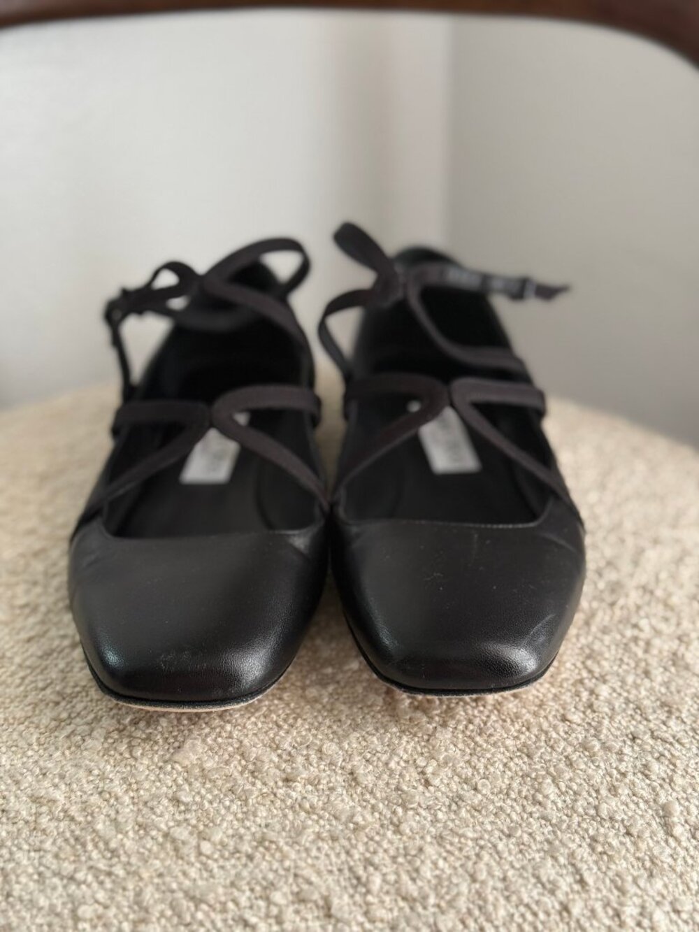 Jimmy Choo Black Leather Lace Up Ballet Flats Wrap Strap Ballerina Shoes - Picture 3 of 4